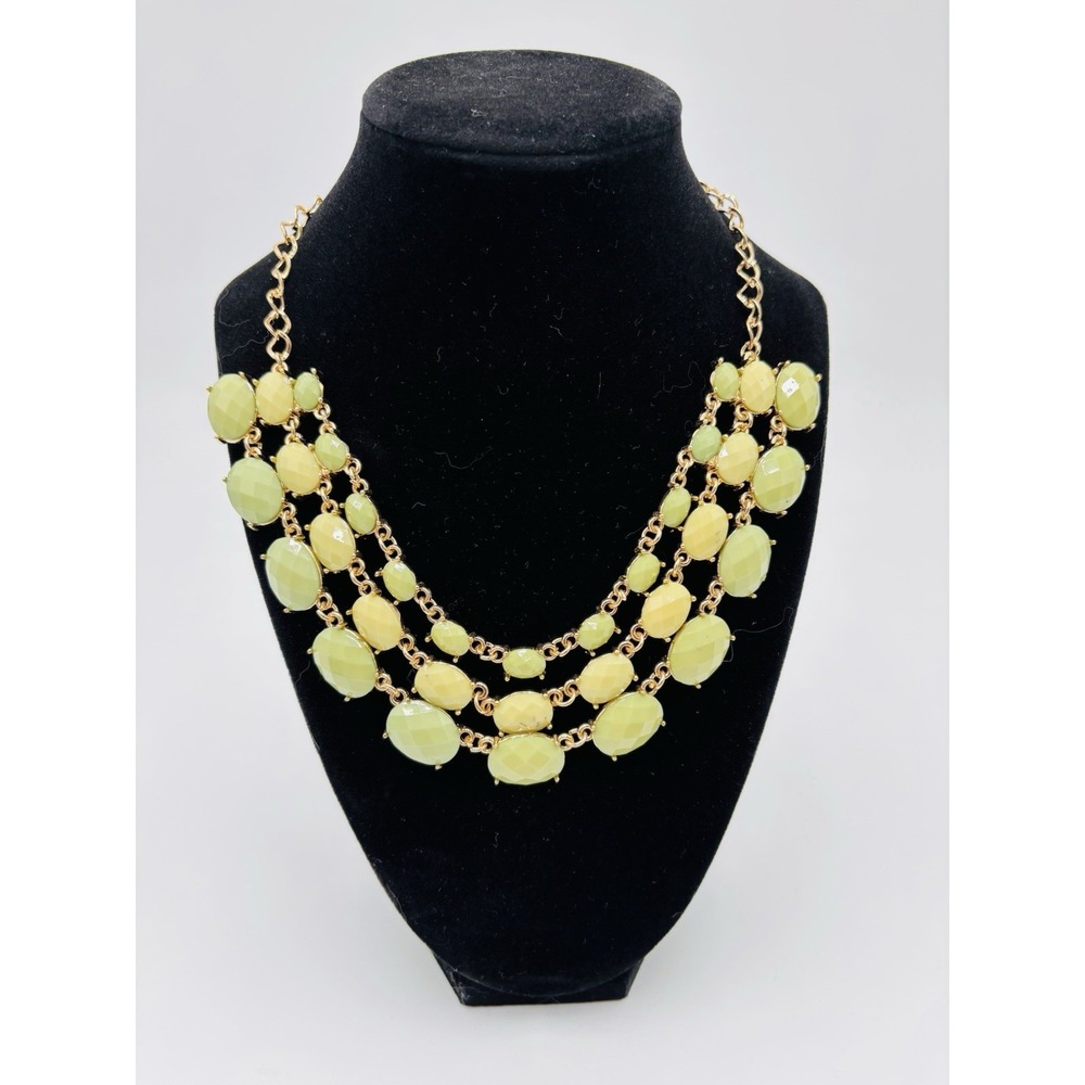 Yellow Green‎ Statement Necklace Multi Strand Gold Tone Faceted Beads Layered